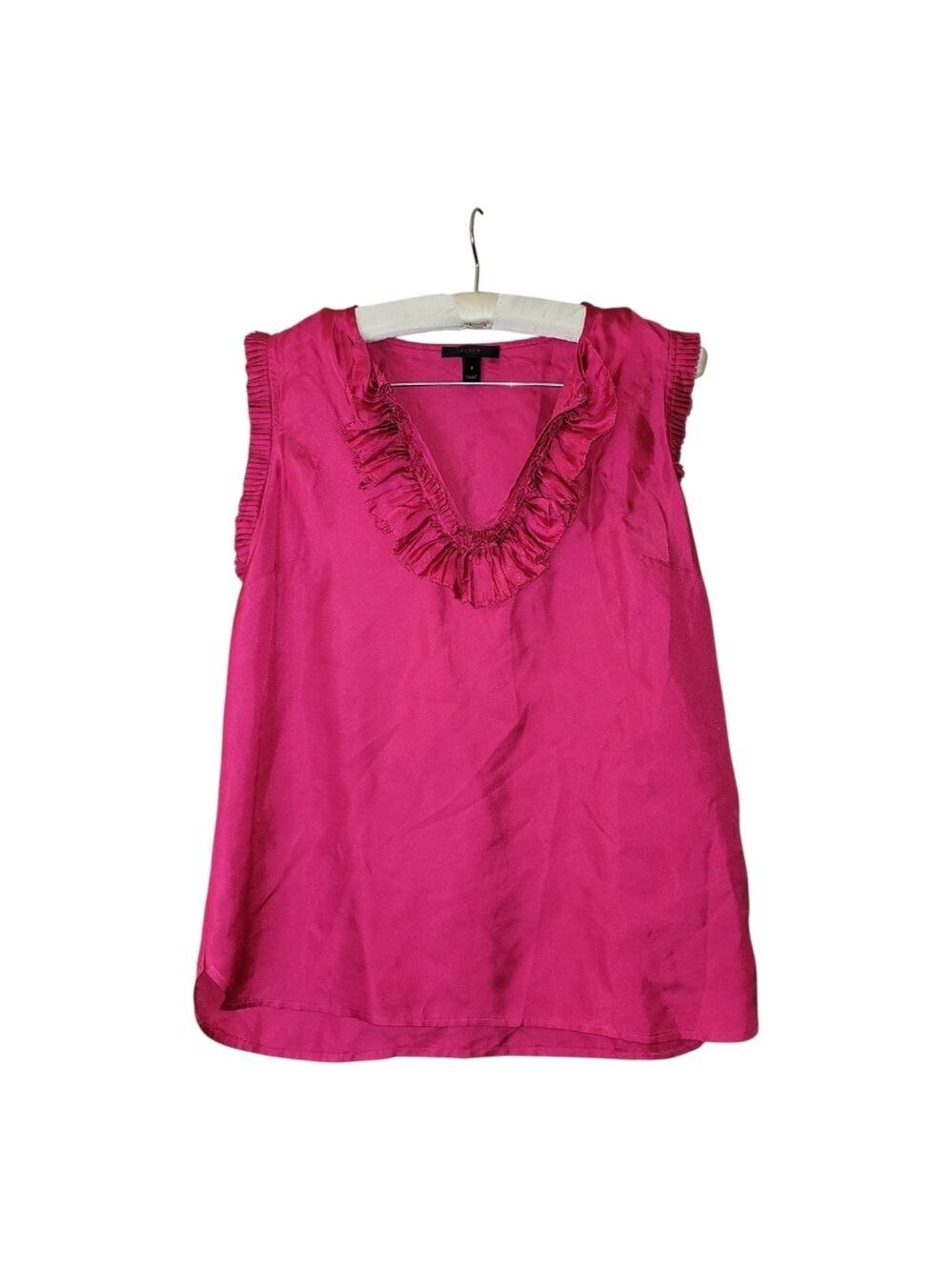 J. Crew pink sleeveless ruffle top size 2 100% SILK quiet Luxury